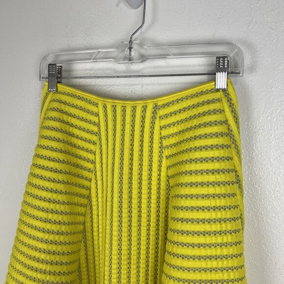 H&M Skirt Women 6 Yellow Grey Eyelet Midi A-Line Bright Casual Bottoms - Picture 5 of 12